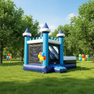 Castello Gonfiabile da Gioco all'Aperto Combo Blu per Bambini, Casa Gonfiabile con Scivolo per Bambini