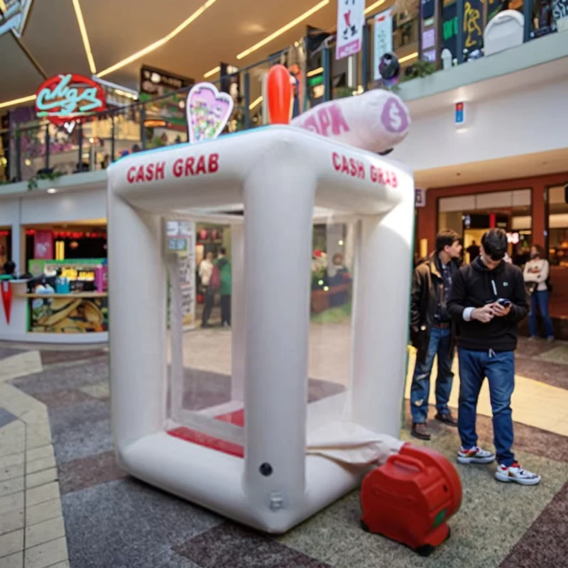 Factory Price Yellow Customizable Color Blow Money Grab Booth Inflatable Cash Machine 1.8×1.8×2.8m 0.9mm PVC Shopping Mall
