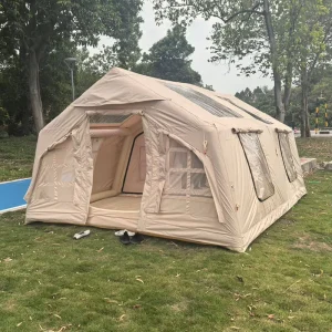 Factory Sale Luxury Outdoor Waterproof 17.2 Green Beige Color Oxford Fabric Travel Inflatable Cabin House Tent Camping Air Tent