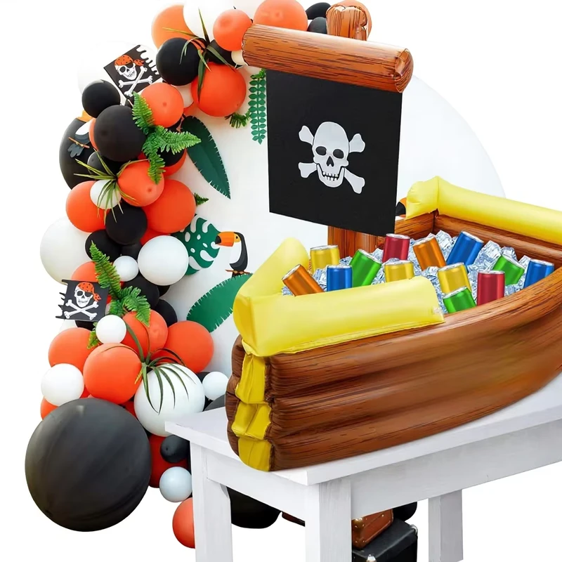 Factory-Stock Inflatable Pirate Ship Ice Bar Halloween Ice Bucket for Pool Party Supplies Floating Raft Model BLL25041501