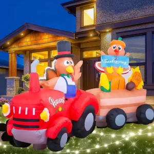 Factory Thanksgiving Turkey Driving Pumpkin Cartoon Inflatable Toy Outdoor Yard LED Light Decorative Ornament