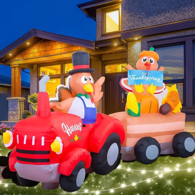 Tacchino gonfiabile per il Ringraziamento con pumpkin cartoon, giocattolo decorativo per esterni con luce LED