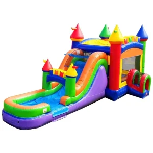 Kombinasi Seluncuran Trampolin Inflatable PVC Kelas Komersial Basah Kering Moonwalk Kastil Lompat Garansi 3 Tahun
