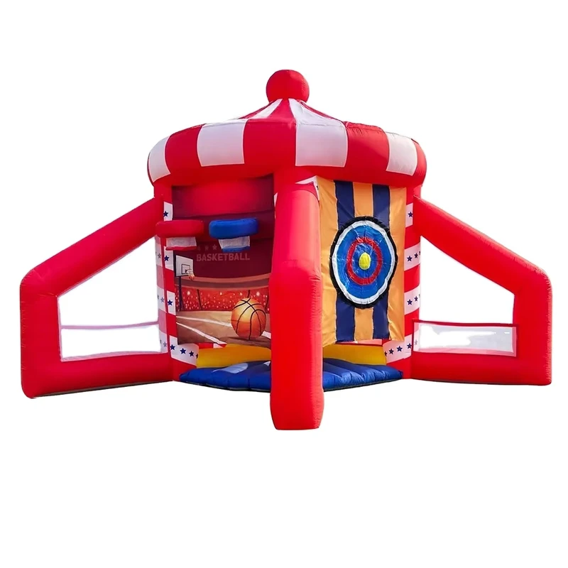 Expédition rapide par air à domicile, stand de jeux de carnaval gonflables personnalisés 5 en 1, jeux de basket-ball, de football et de lancer d'anneaux
