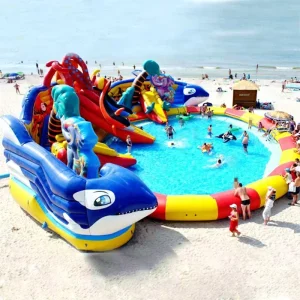 Festival Commerical Mobile Land Pink Princess Inflatable Ground Water Park with Pool Slide for Adults and Kids