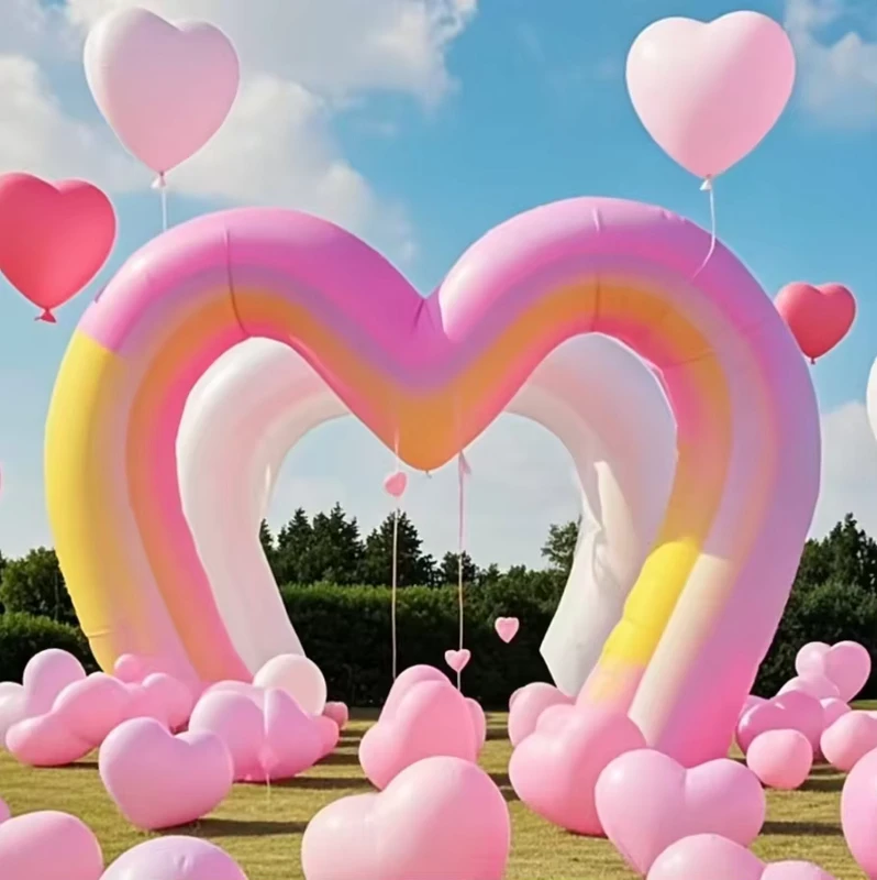 Festive Pink Heart Inflatable Archway and Balloon Decorations for Wedding Event Party Advertising Inflatables