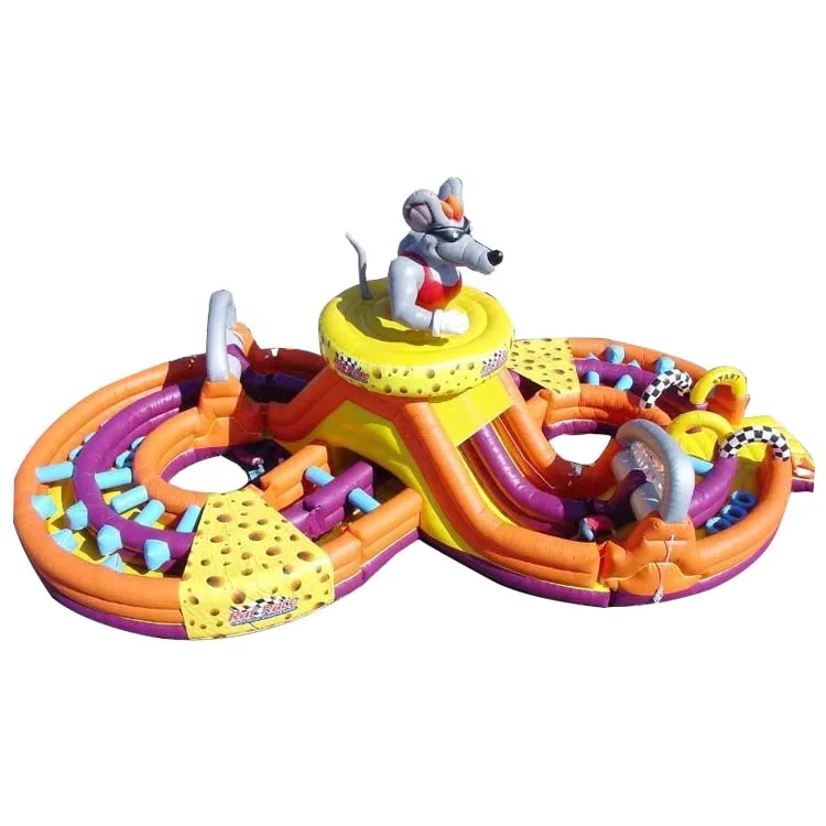 Corso di Ostacoli Gonfiabile a Forma di Otto con Scivolo - Giochi di Scivolo e Rimbalzo per Bambini e Adulti