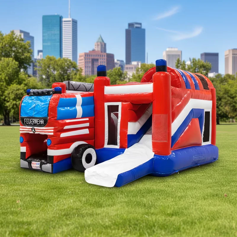 Château gonflable camion de pompier avec toboggan, combo extérieur, château gonflable pour enfants et adultes, parc d'attractions