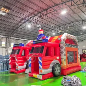 Fire Truck Inflatable Bounce House with Slide Combo Kids Inflatable Bouncing Castle Toys