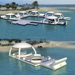 Plataforma de isla inflable flotante con bar y tienda para adultos