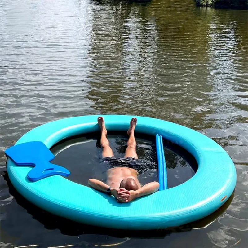 Plataforma inflable de PVC flotante, hamacas de agua, tamaño personalizable, uso comercial, logo personalizado, deportes acuáticos