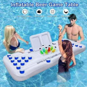 Tavolo galleggiante per giochi di bevande gonfiabile per feste in piscina, colore bianco
