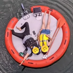 Floating Pool Island Inflatable Boat & Water Fishing Platform PVC Material 100-500kg Capacity for Motorized Water Travel