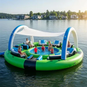 浮遊するウォーターパーク インフレータブルウォーターアミューズメントコンボ インフレータブルウォーターベンチ ドックプラットフォーム テント内蔵トランポリン付き