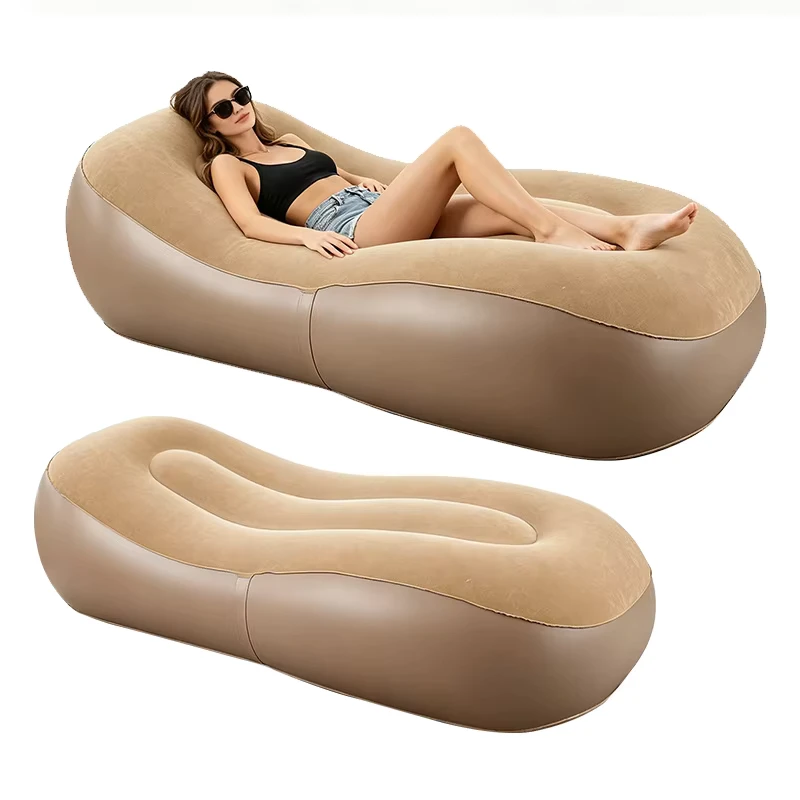 Flock-Luft-Lounge-Stuhl PVC Ergonomisches Luft-Lazy-Sofa-Bett Tragbare aufblasbare Liege für Camping Innen Außen