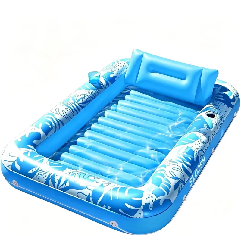 Piscina Gonfiabile Pieghevole Blu, Amaca per Acqua con Fondo in Rete, Letto per Soleggiarsi all'Aperto per Rilassarsi al Lago