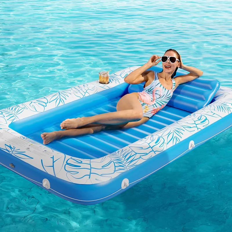 Cama Flutuante Inflável em PVC Dobrável em Forma de Folha de Bordo com Encosto para Banho de Sol na Água