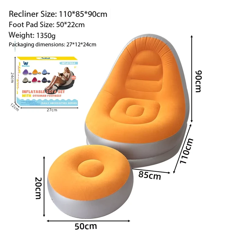 Foldable Velvet Inflatable Sofa Chair with Footrest Portable Outdoor Inflatable Sofa Chair Waterproof Lazy Air Sofa Sleeping