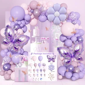 For Cross Border Butterfly Series Purple Birthday Party Latex Circle Balloon Inflatable Set for Arch Display Decoration