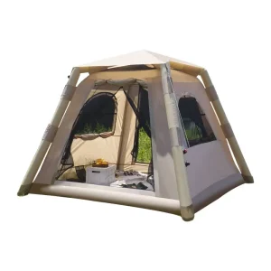 Tenda Tiup Kain Oxford PVC Otomatis Penuh untuk 3-5 Orang, Camping Luar Ruangan, Peralatan Lapangan Tahan Air Empat Musim, Portabel