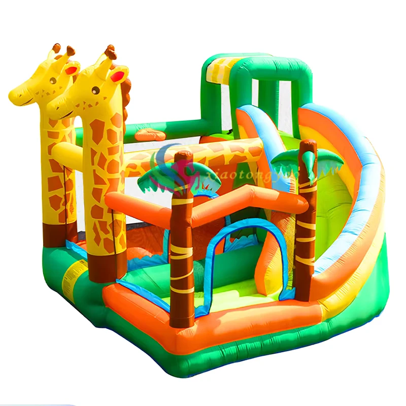 Castillo inflable de barrera duradera y ecológica con tema de jirafa, equipo de diversión al aire libre