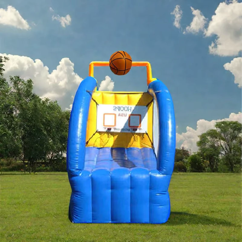 재미있는 스포츠 더블 샷 후프 인플레이터블 농구 게임 3x3x2.5m, 간편한 설치, PVC 소재, CE 인증 카니발용