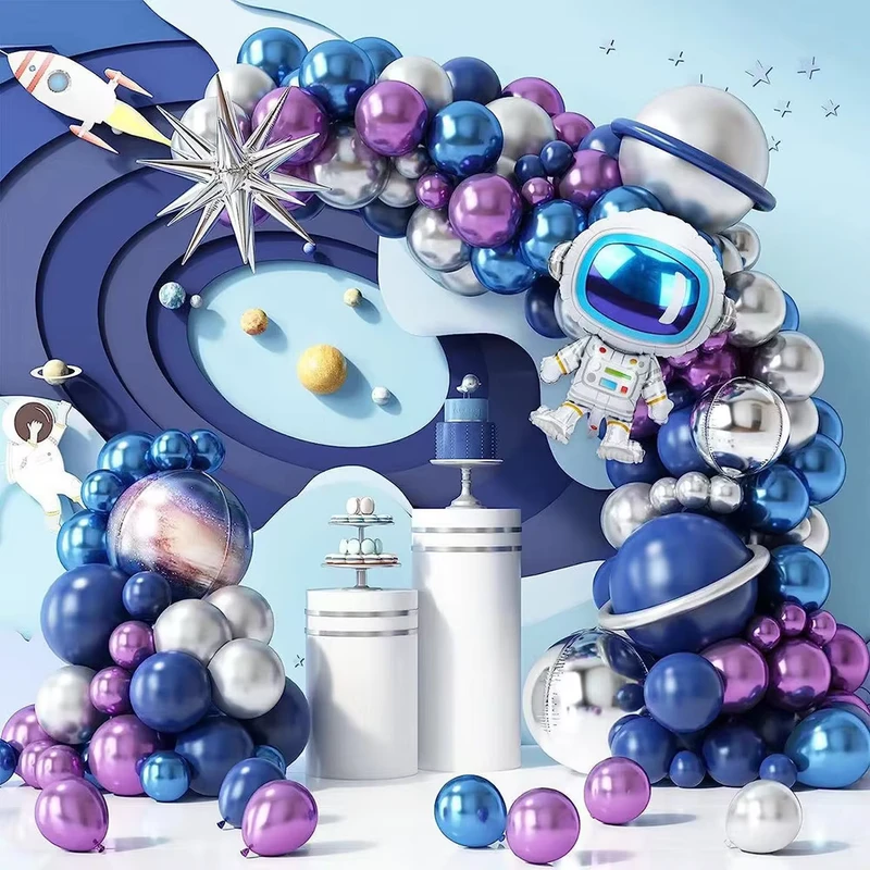 Kit de Arco de Balões de Astronauta Metálico Espacial Temático para Festa de Aniversário de Menino
