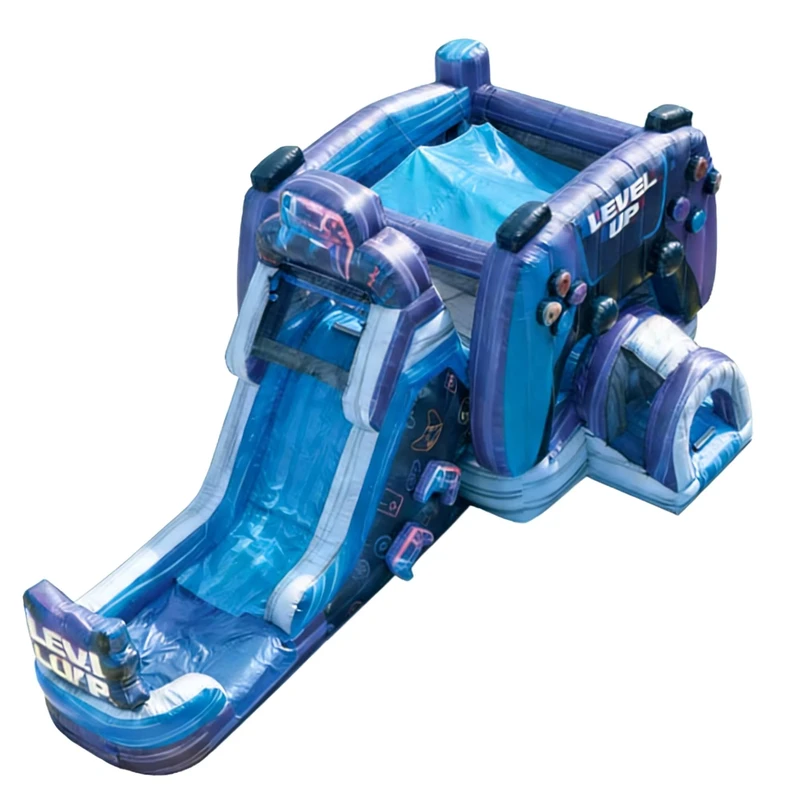 Gamer-Controller, aufblasbare Rutsche, Kombi, Kinder, Videospiel-Thema, Hüpfburg, Blau, Lila, PVC, 6-10 Kapazität, kommerziell