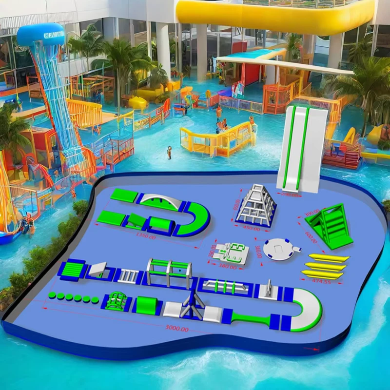 Diseño de juegos inflables, juguetes de agua para jugar en la fiesta, equipo de parque acuático flotante inflable para parques temáticos comerciales al aire libre
