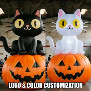Ghost Cat Halloween Pumpkin Inflatable Halloween Spooky Decoration Built-In Fan Giant Flying Balloon Haunted House Garden Party
