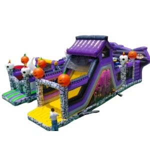 Ghost Pumpkin Carriage Inflatable Obstacle Course Roof Halloween Bouncy Obstacle House Race Game