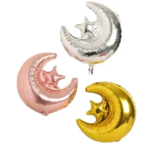 Giant 18″ Inflated Decoration Parties Globos Ballon Eid Mubarak Happy Birthday Silver Golden Rose Gold Moon Star Flying Baloon
