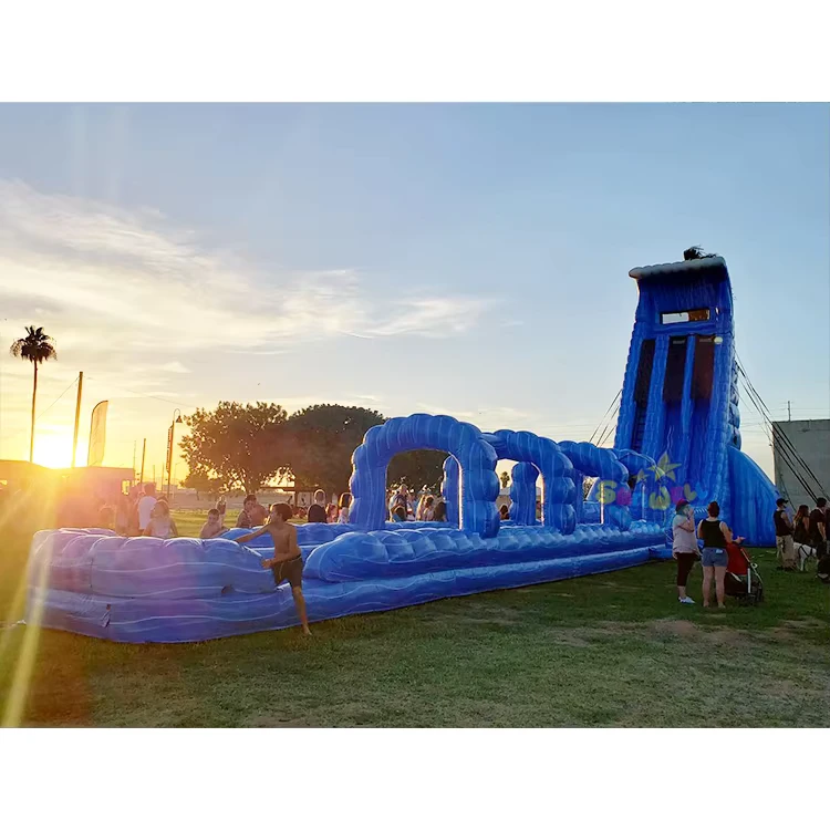 Tobogán de agua inflable comercial gigante de 40 pies, deslizadero de mármol azul para parque acuático para niños y adultos