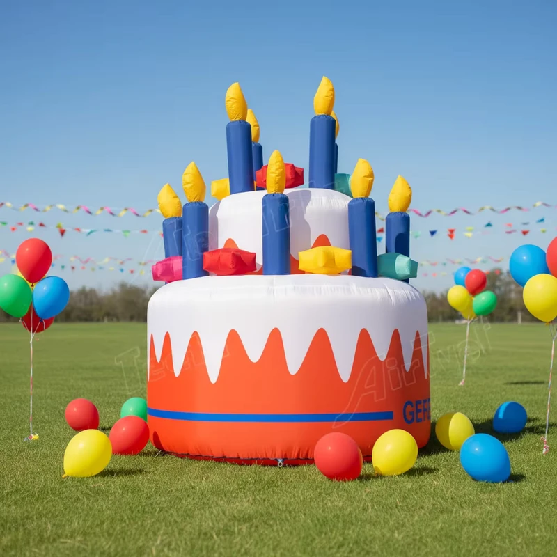 Giant Birthday Cake Inflatable Decoration with Built-In Fan Waterproof Durable Material Balloon for Birthday Parties