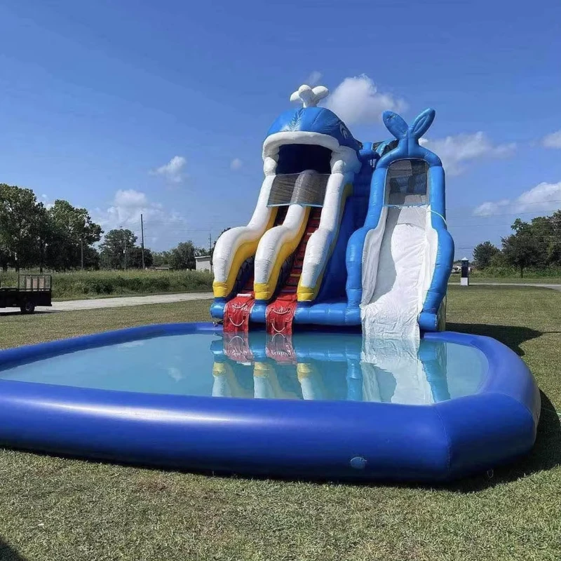 Giant Blue Whale Inflatable Water Slide for Kids Adults Large Bounce House Jumping Castle With Pool Inflatable Water Park Slide