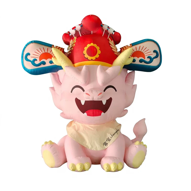 Riesige Cartoon-Luftballonfigur für Außenwerbung im chinesischen Stil, kleiner rosa Drache, Partydekoration, langlebig
