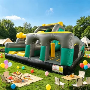 Curso de Obstáculos Inflável Comercial Gigante com Múltiplas Barreiras para Jogos de Carnaval e Atividades de Competição em Grupo
