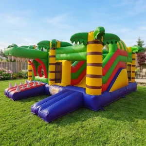 Giant Crocodile Inflatable Bounce House Slide Combo Tropical Palm Tree Theme Bouncing Jumper for Carnival Party Rental Business