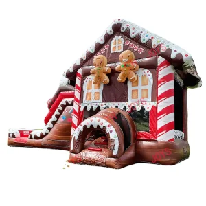 Maison Gonflable Géante en Pain d'Épice avec Toboggan Combo en PVC de Qualité Commerciale, Lit Sautant de Noël, Extérieur