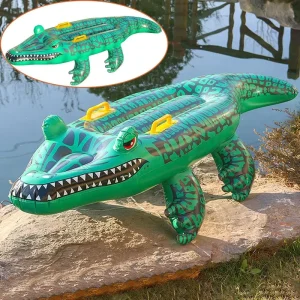 Giant Green Inflatable Crocodile Pool Float 140cm Outdoor Pool Toy for River & Pool Parties Kids Birthday Halloween Decorations
