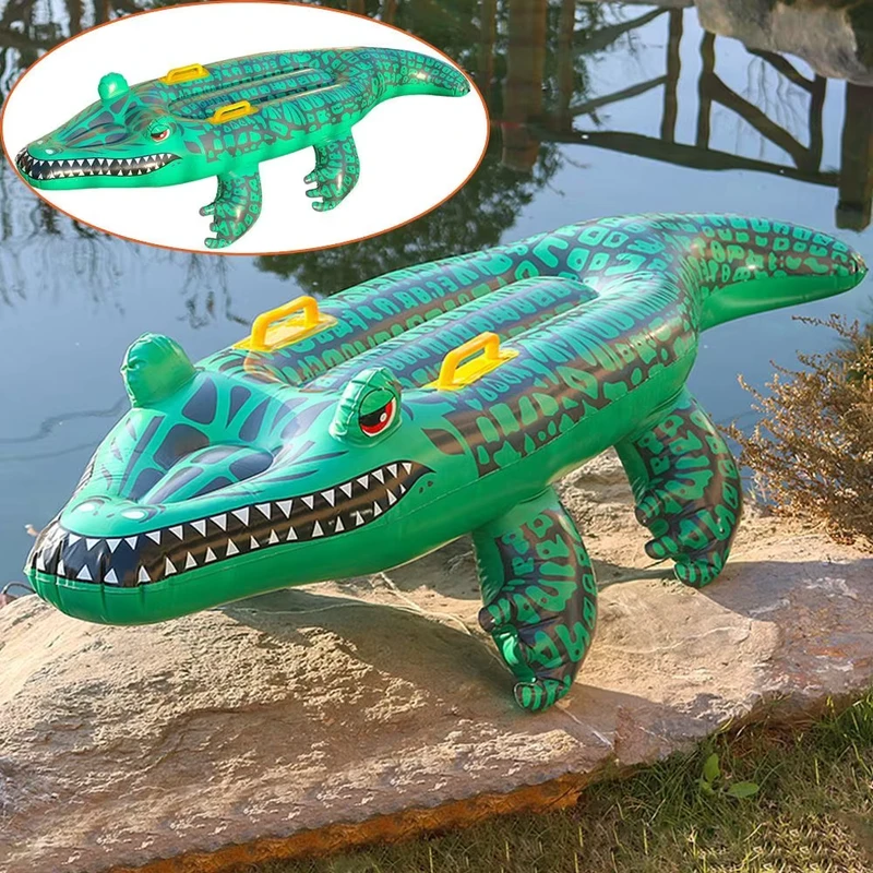 Giant Green Inflatable Crocodile Pool Float 140cm Outdoor Pool Toy for River & Pool Parties Kids Birthday Halloween Decorations