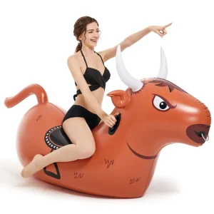 Gros flotteur de piscine en forme de taureau gonflable avec valve, confortable pour enfants et adultes, parfait pour les fêtes et jeux aquatiques