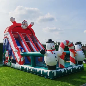 Giant Inflatable Christmas Water Slide with Santa Claus and Snowman Theme Commercial PVC Bouncing Slide for Holiday Party Rental