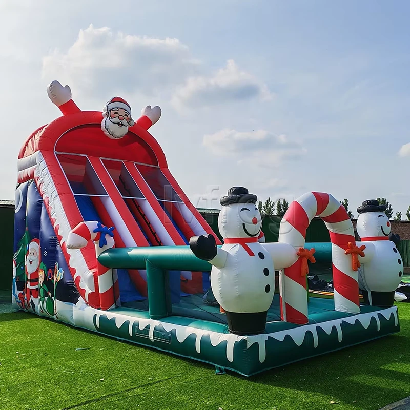 Giant Inflatable Christmas Water Slide with Santa Claus and Snowman Theme Commercial PVC Bouncing Slide for Holiday Party Rental