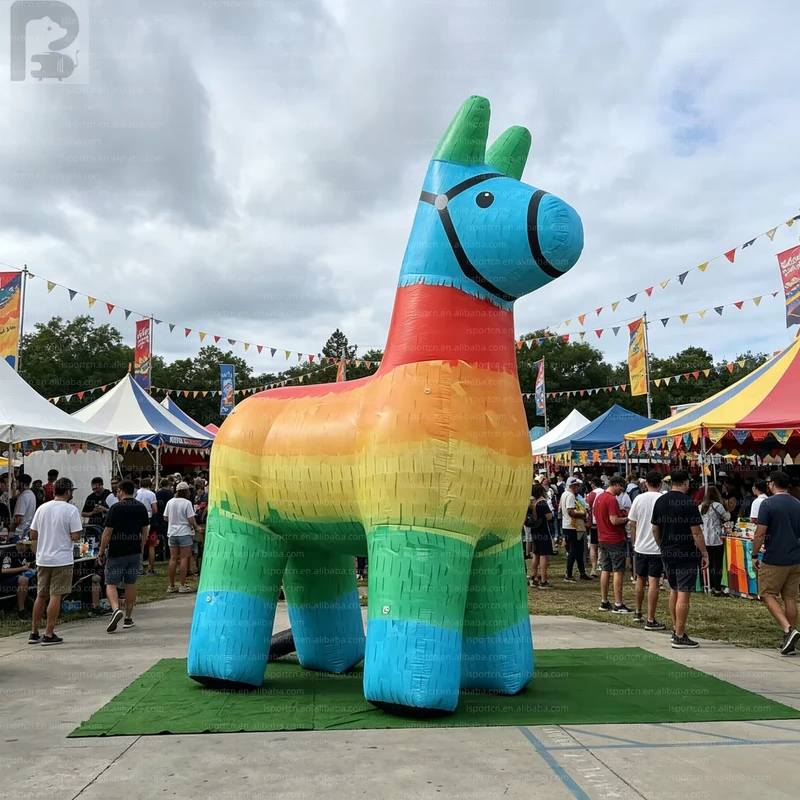 Pinata Raksasa Inflatable Logo Kustom yang Menyala Pelangi Hewan Budaya Fiesta Meksiko untuk Acara