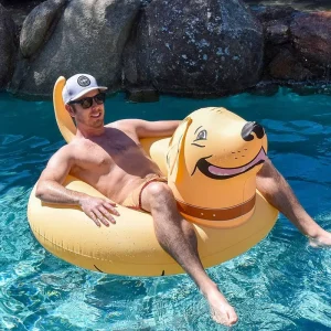Flutuador de Piscina em Forma de Cão Inflável Gigante em PVC, Balsa de Água Durável para Adultos e Crianças, Brinquedo de Tubo de Natação para Jardim Exterior
