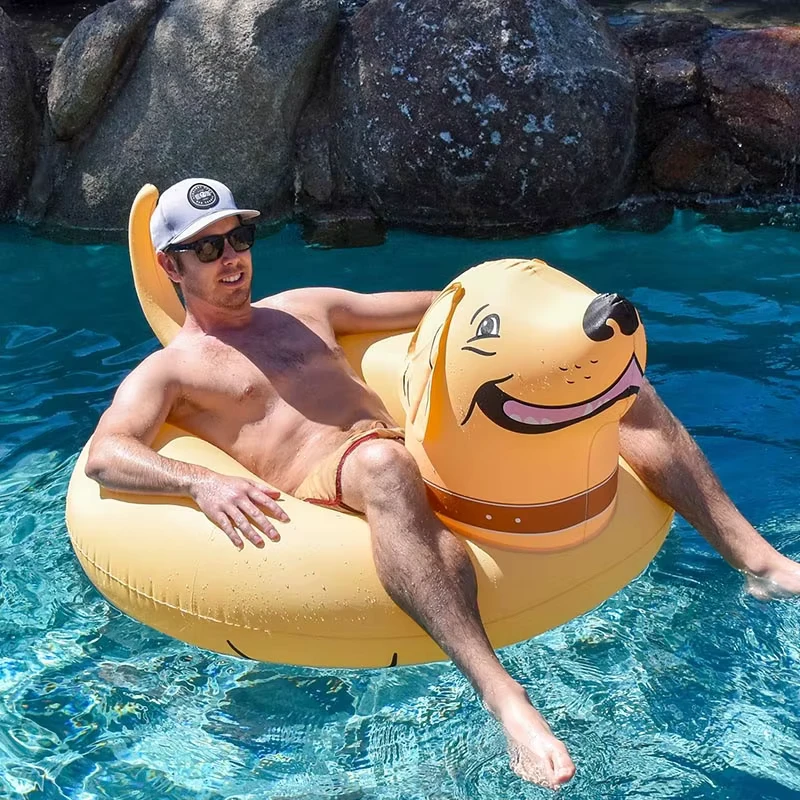 Giant Inflatable Dog Pool Float Durable PVC Animal Shaped Water Lounge Raft Swimming Tube Toy for Adults Kids Outdoor Garden