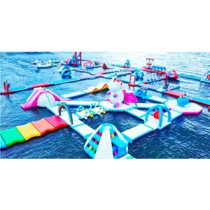 巨大インフレータブルカラフルユニコーン虹テーマウォーターパーク障害物コース海川湖用水遊び