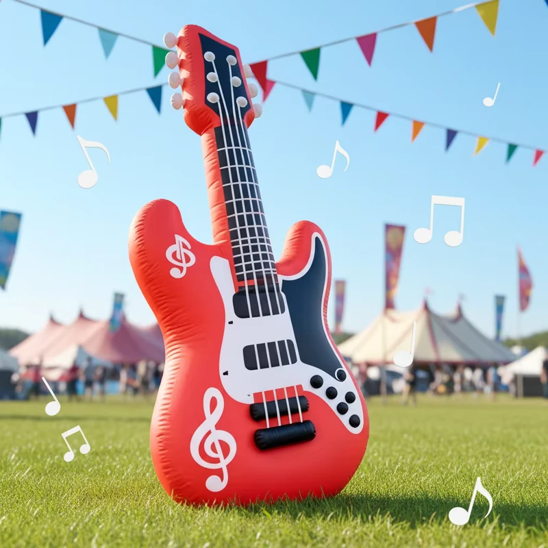 Modello di Chitarra Gonfiabile Gigante, Pallone in PVC, Materiale Stampato UV, Pubblicità con Ventola Integrata per Festival Musicali