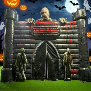 Giant Inflatable Haunted House Escape Room with Zombie Figures Inflatable Horror Maze Tent for Halloween Event Backyard Decor